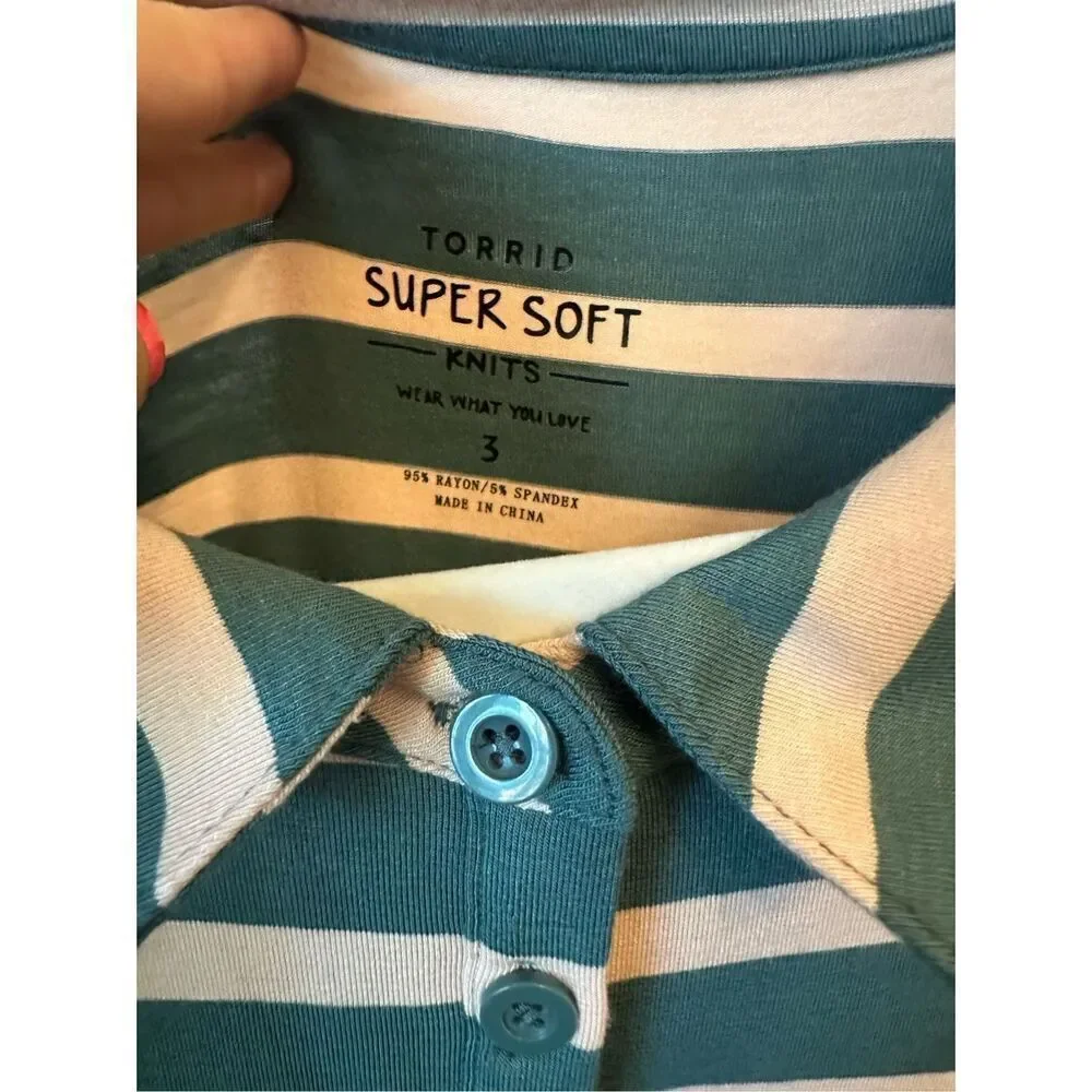 Torrid Super Soft Green Stripe Polo Skater Dress Size 3 NWT - Picture 3 of 5